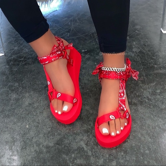 Shoes - Strapped up bandana sandals red